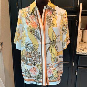 Rachel Zoe Island Boat Button Shirt Silky XS NWT